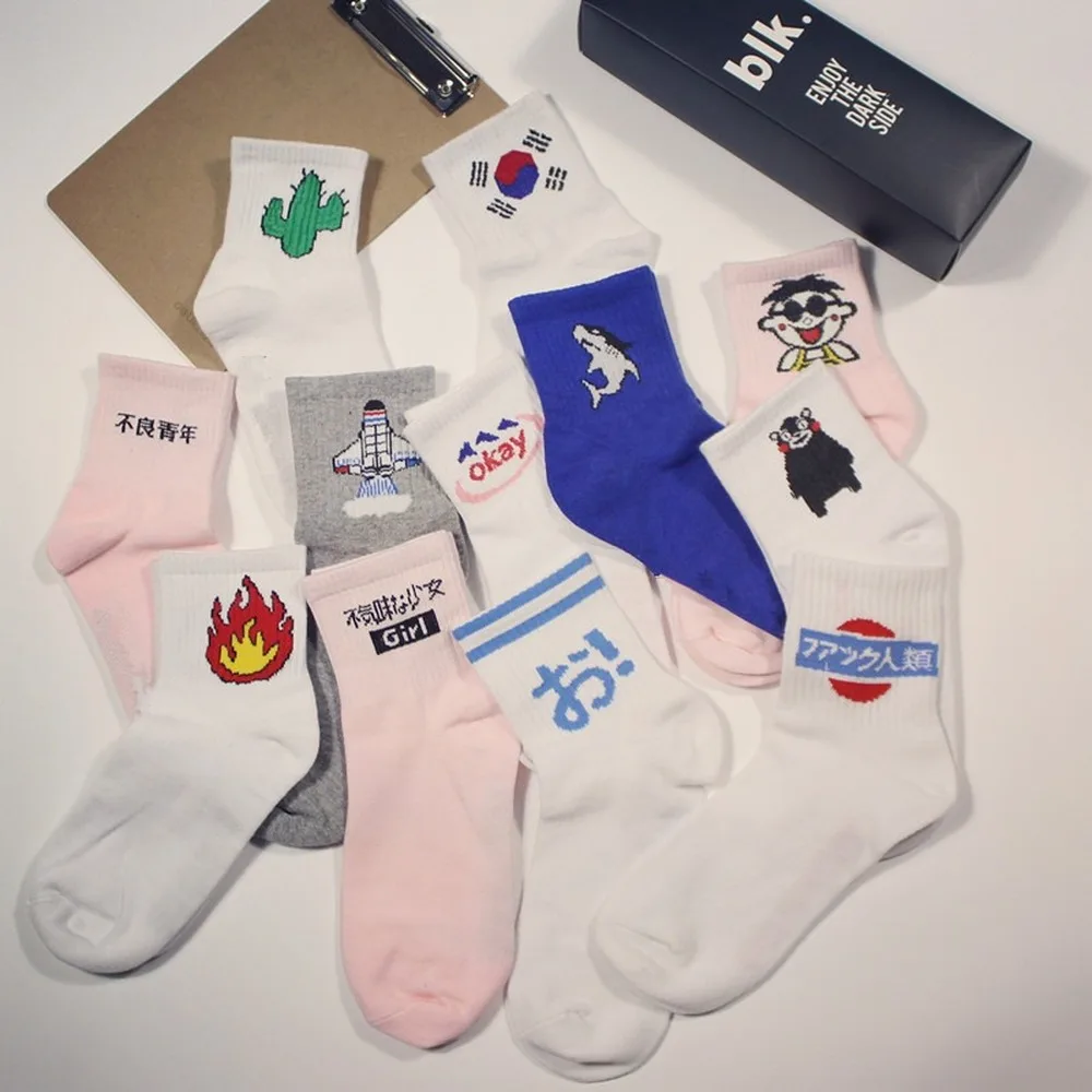 REFJJ женские длинные милые носки Harajuku Корея японский хлопок котенок пламя Ulzzang