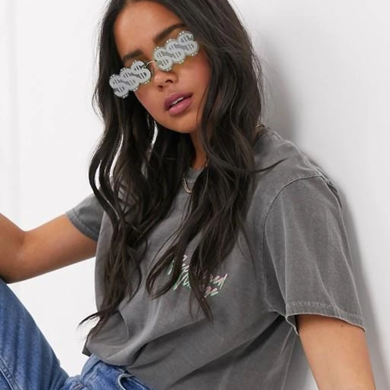 

Frameless Dollar Sunglasses Women 2021 Luxury Brand Design Party Prom Personality Sun Glasses Female Ocean Lens Shades Fashion