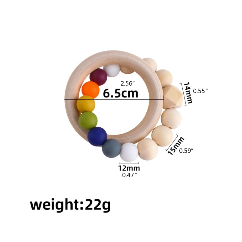 

Baby Nursing Bracelet Rainbow Silicone Teether Wood Teething Rattles Nursing Toy 425F