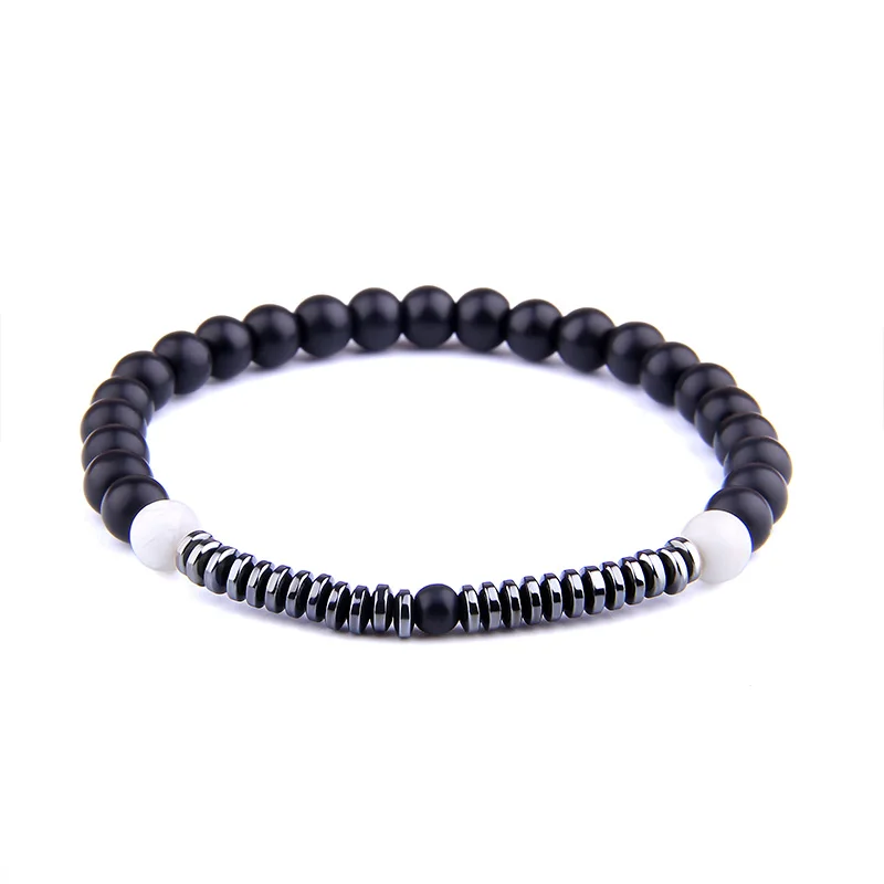 

2pcs/set Striped Agates Matte Black Onyx Beads Bracelet for Women Charm Mens Hematite Energy Jewelry Pulseras Masculina