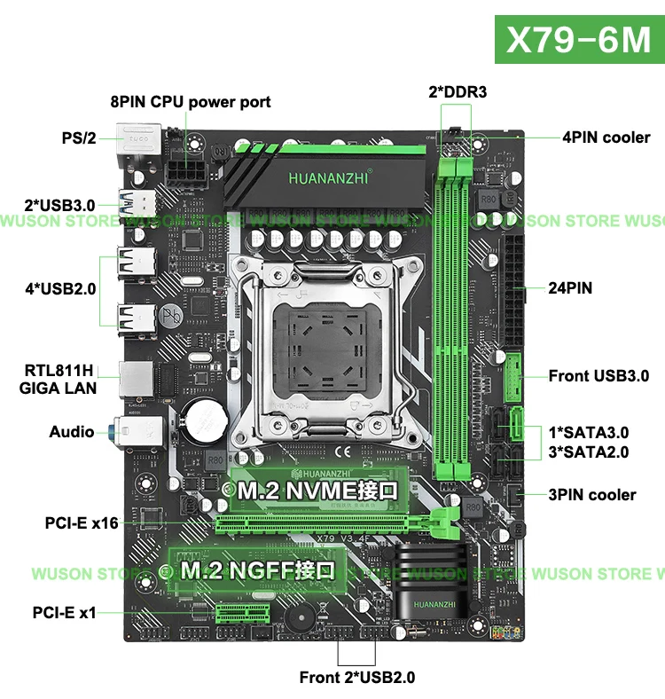 Günstig HUANANZHI X79-6M LGA2011 Motherboard Mit Xeon CPU E5 2650 Große Marke RAM 32G(2*16G) REG ECC HALLO-SPEED NGFF/NVME M.2 SSD Slots