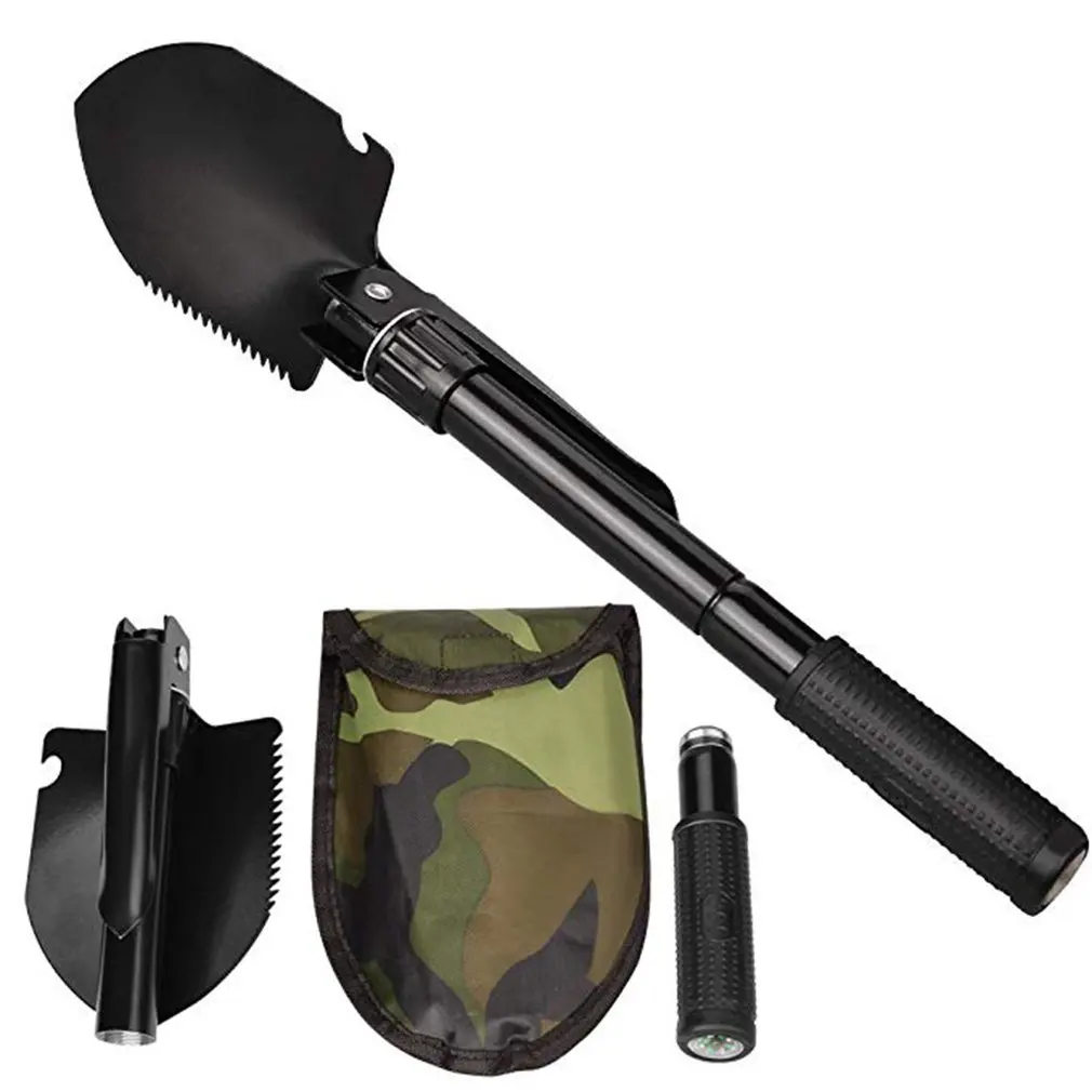Portable Multi-functional Military Tactical Folding Shovel+Compass for Outdoor Hiking Emergency Survive Tool Drop Shipping Sale |