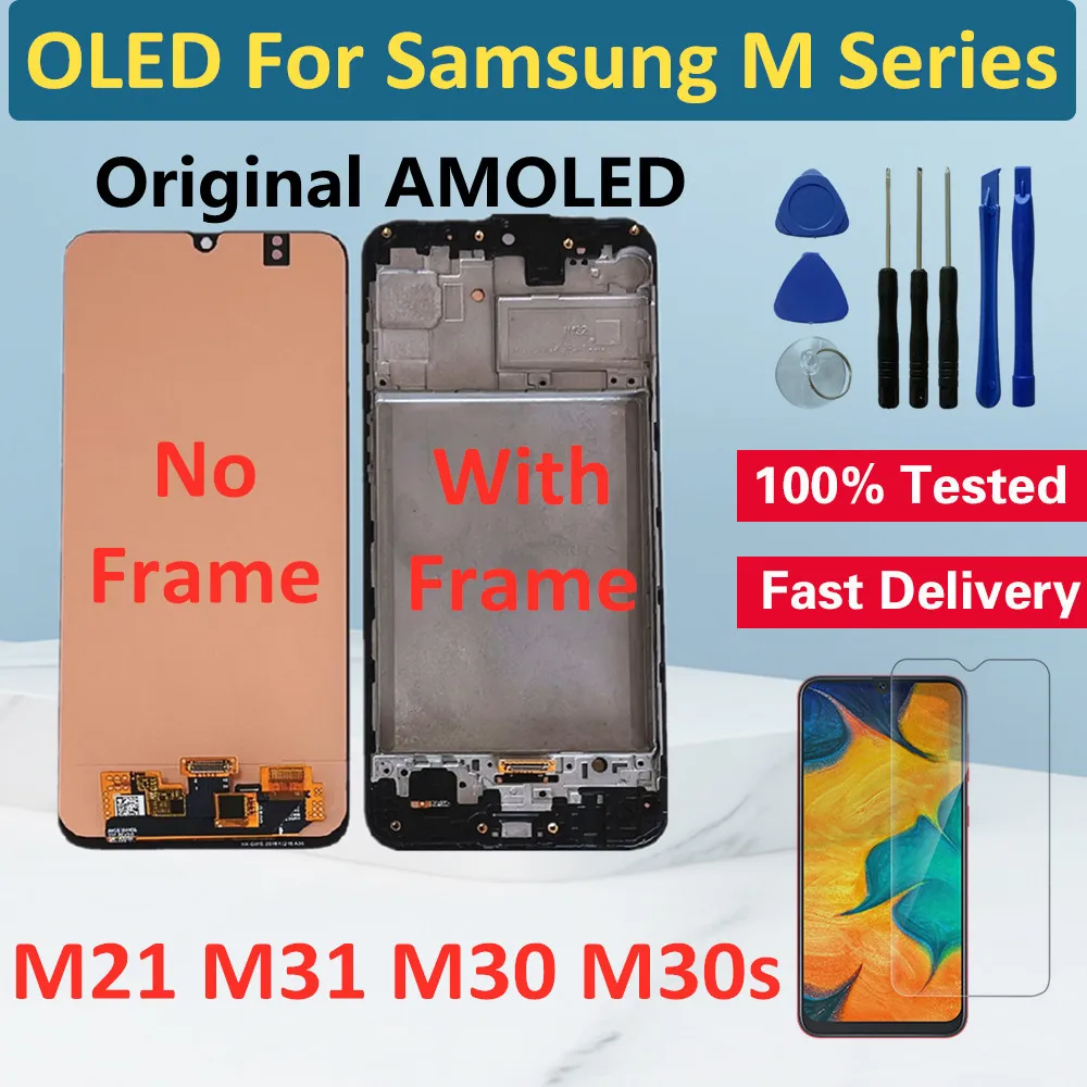 

ЖК-дисплей OLED для Samsung Galaxy M31 M21 M30 M30s, сенсорный дигитайзер для Samsung M21, M31, M30s, оригинальный сменный ЖК-экран