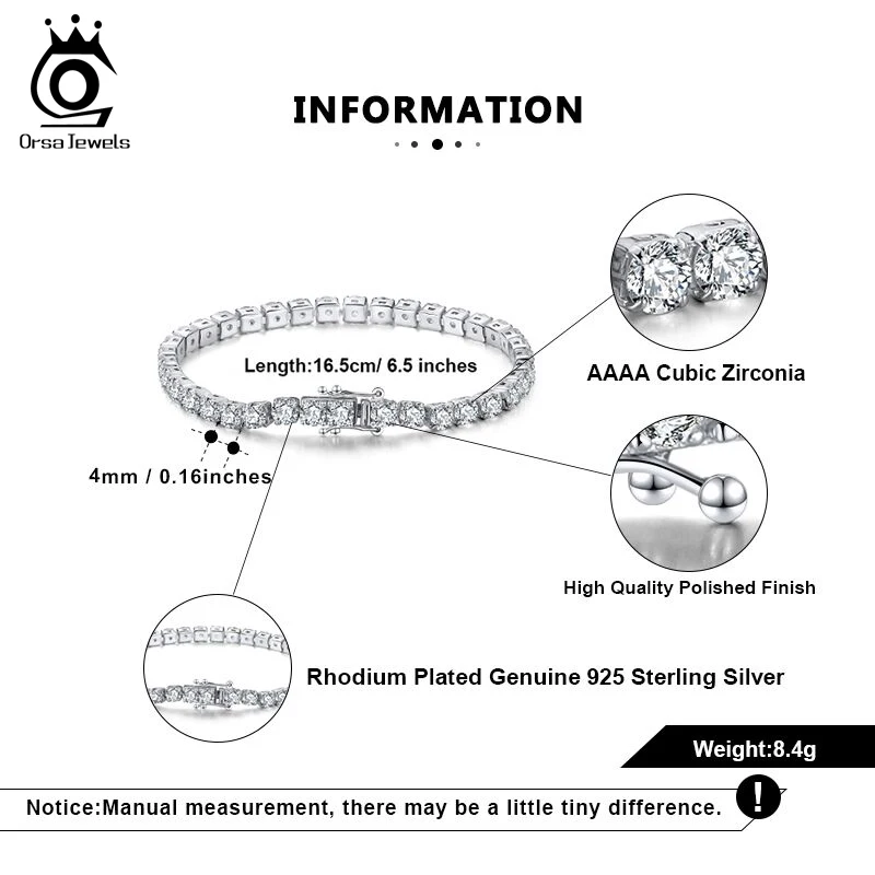 ORSA JEWELS 2 мм 3 4 циркониевый теннисный браслет для женщин мужские 925 серебряные