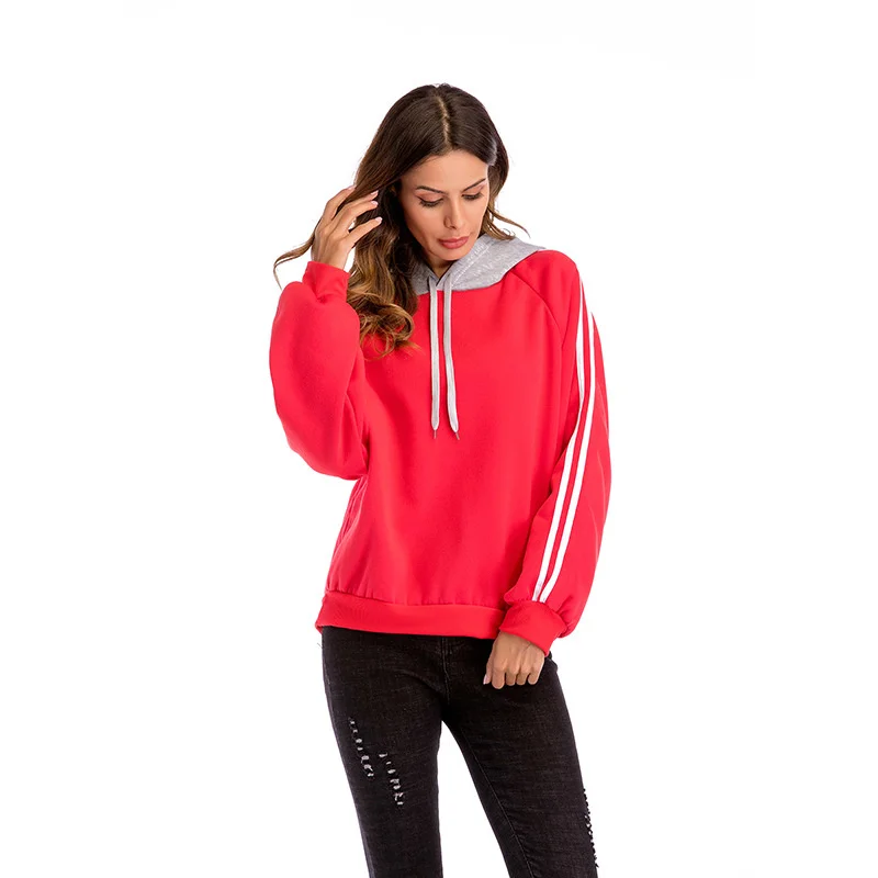 

Autumn Women's Stitching Hooded Hit Color Sweatshirt Harajuku Style Simple Fashion Hooded Sweatshirt Female Wn*