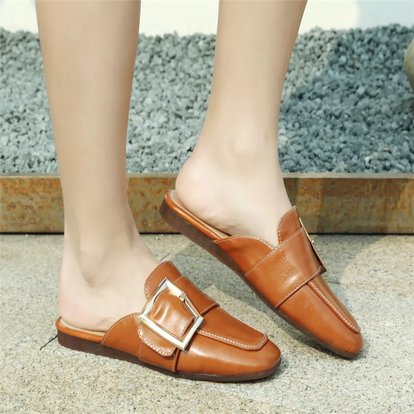 

Summer Flats Slingbacks Shoes Square Toe Women Flat Shoes Casual Woman Slip On Shoes Loafers Small Big Size 30 - 44