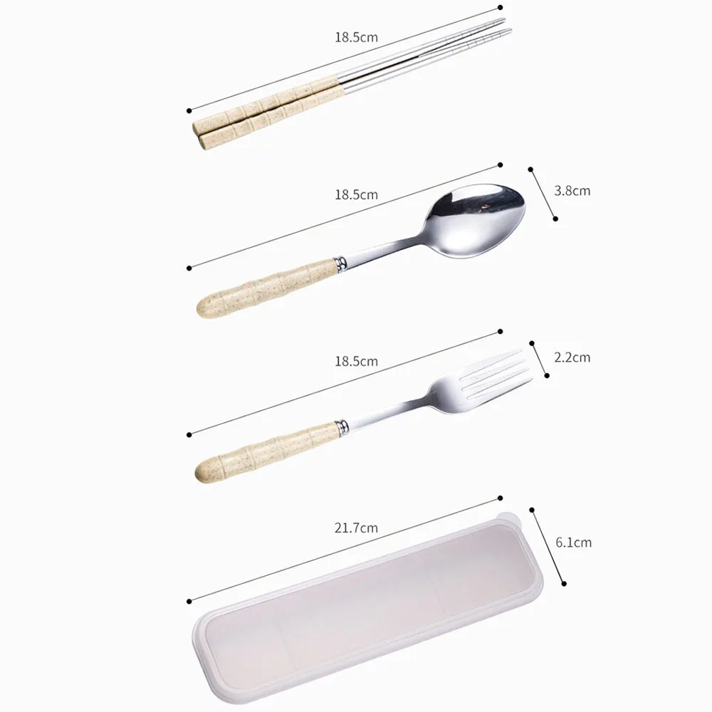

Kitchenware Stainless Steel Portable Cutlery Set Fork Spoon Chopsticks Bamboo Portable Cutlery