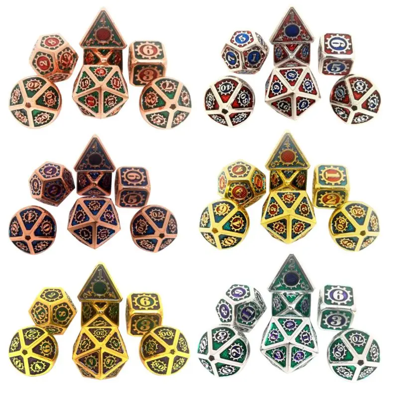 

Набор из 7 Металлических Набор Игральный костей DND однотонные многогранник для вечерние Настольная игра RPG MTG ролевые игры W0YB