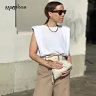 Повседневная Женская майка UpAvonu с круглым вырезом, без рукавов, свободная уличная одежда с рюшами, жилет для женщин, модная одежда, весна 2020