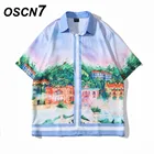 OSCN7 Повседневная рубашка с коротким рукавом и принтом для мужчин, уличная 2022, Гавайский пляж, большие размеры, женская мода, рубашки для мужчин, 3441