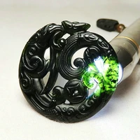 natural black green jade phoenix pendant necklace double sided hollow out carved charm jewelry fashion amulet for men women gift