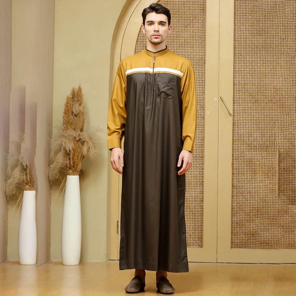 Men'S Muslim Islamic Kaftan Arab Vintage Long Sleeve Men'S Robe Loose Dubai Saudi Arabia Kaftan Men'S Clothing Lsmn012
