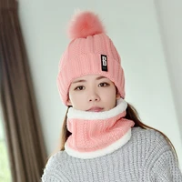 autumn winter womens hat caps knitted wool warm scarf thick windproof balaclava multi functional hat scarf set for women