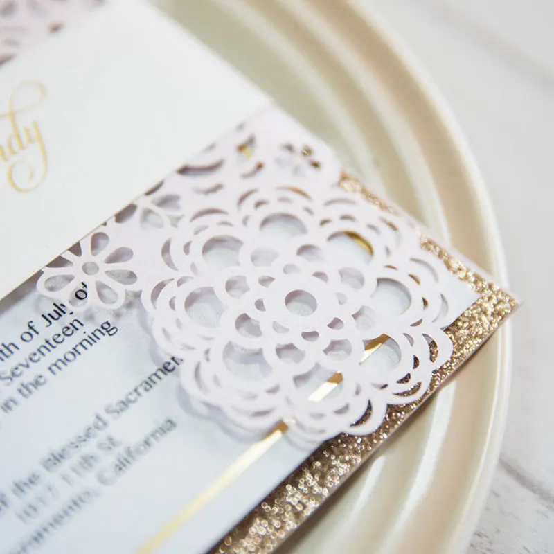 (50 шт./лот) с цветами лазерной резки розовые свадебные приглашения розовое золото