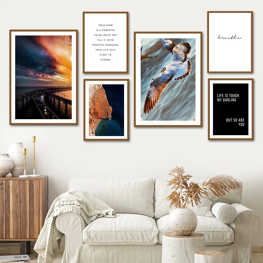 

Sea Bridge Sky Mountain Seagull Landscape Wall Art Canvas Painting Nordic Posters And Prints Wall Pictures For Living Room Decor