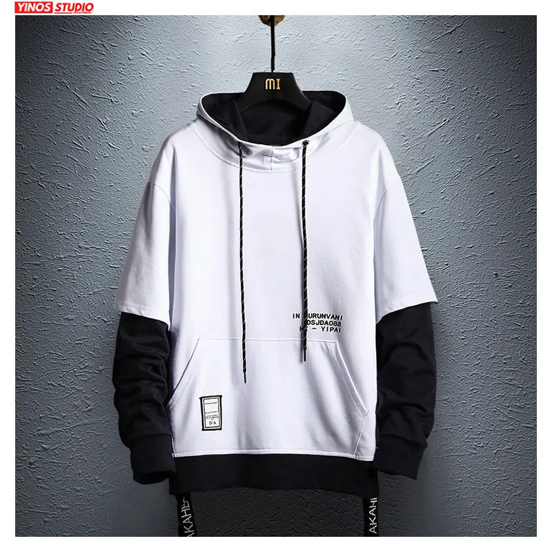 Мужская толстовка в стиле хип хоп Повседневная хлопковая пэчворк Прямая