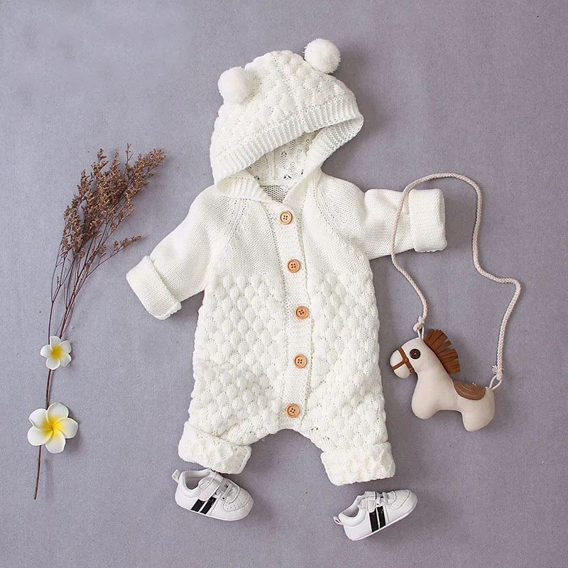 Детские вязаные комбинезоны с мультяшным медведем Осенние для новорожденных