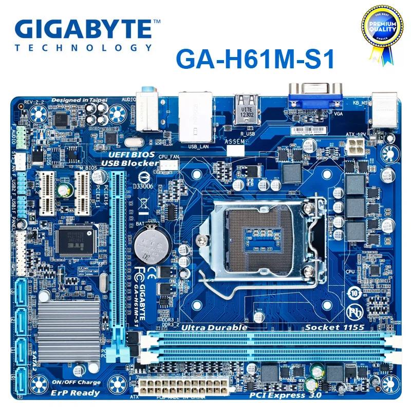 Материнская плата GIGABYTE GA-H61M-S1 H61 Socket LGA 1155 i3 i5 i7 DDR3 16G uATX UEFI BIOS оригинальная H61M-DS1 восстановленная материнская плата