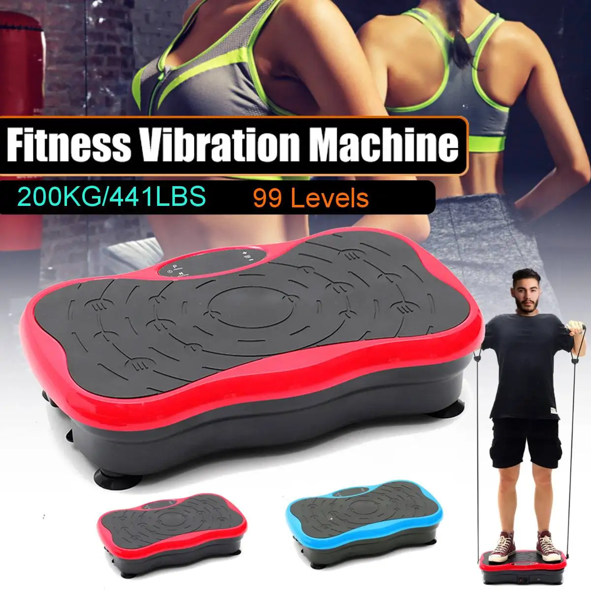 

200KG/441lb 99 Levels Exercise Fitness Slim Vibration Machine 2Trainer Plate Platform Body Shaper Resistance Bands for Home