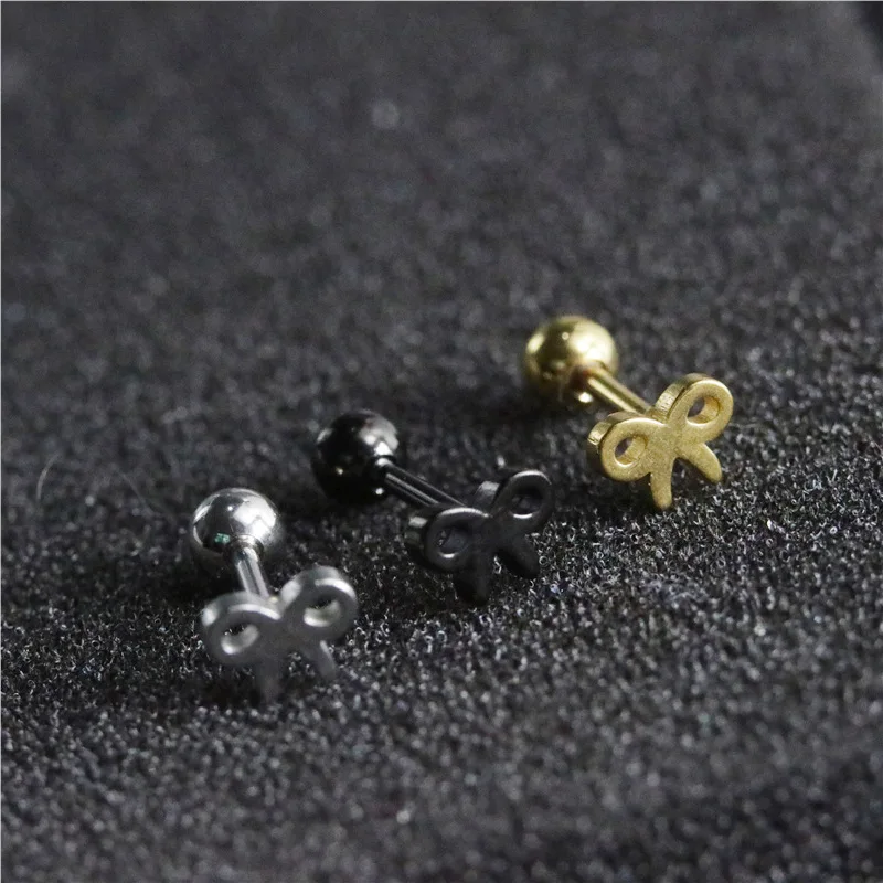 

1pc New European American Mini Titanium Steel Bow Earrings Stainless Steel Trend Hip Hop Women Fashion Party Earrings Jewelry