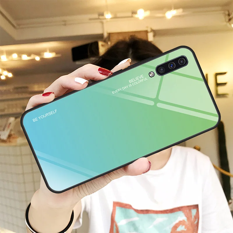 06 Витражи чехол для samsung A50 A60 A70 A40 A30 A20 A10 градиент закаленное Стекло чехол для Galaxy A7 J4 J6 плюс A5 A6 A8 J8 - Цвет: 06