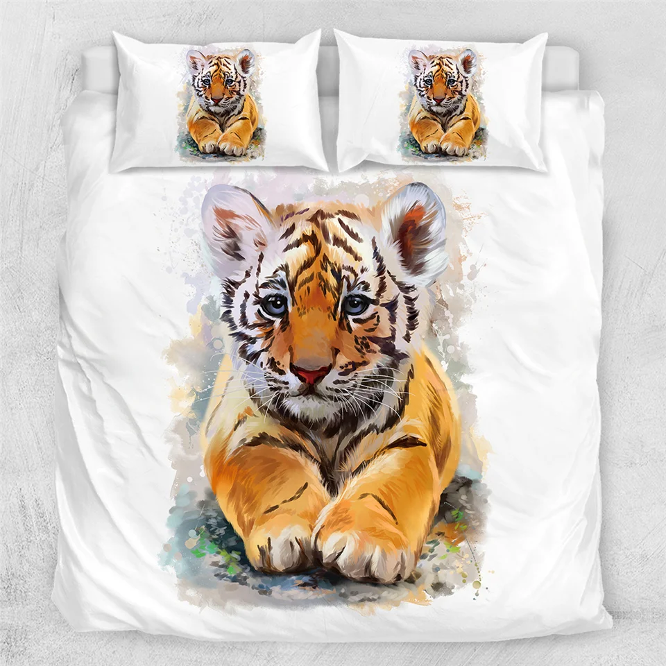Постельные принадлежности Outlet Tiger комплект детской кровати King акварельный пододеяльник дикие животные домашний текстиль черный белый постельное белье роскошный комплект постельного белья