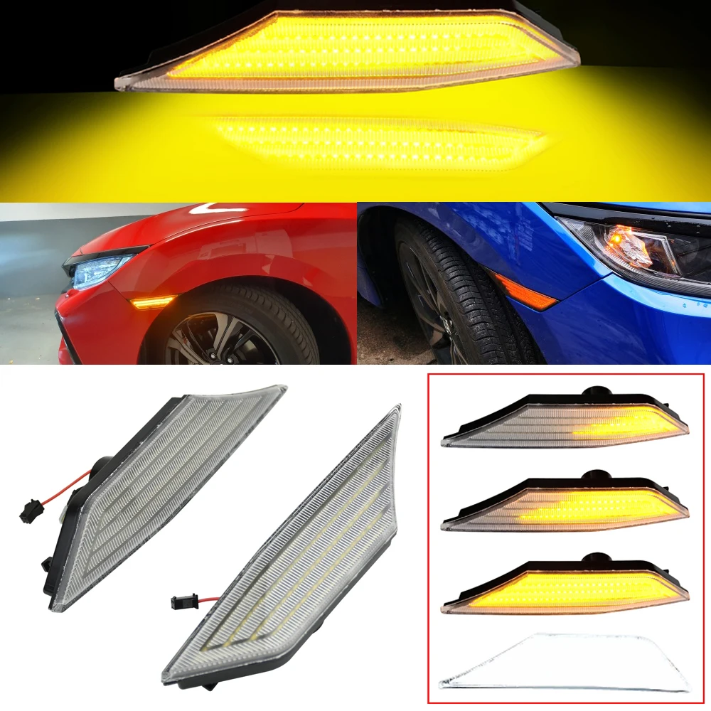 

2X Car LED Dynamic Side Marker Turn Signal Light Sequential Blinker Lamp For Honda Civic 10th Gen 2016 2017 2018 2019 2020