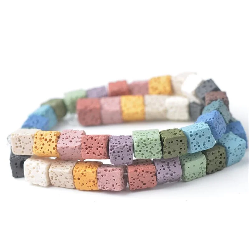 Кубический квадратный красочный лавовый камень бусины вулканический