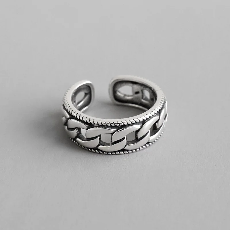 

Wholesale European Fashion Woman Girl Party Wedding Gift INS Niche Retro Chain 925 Sterling Silver Open Ring
