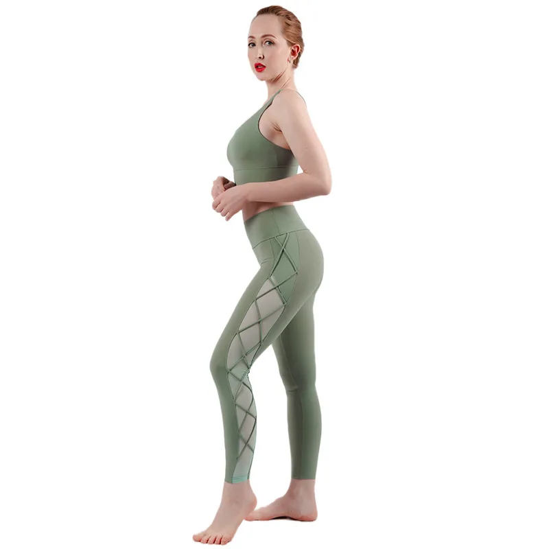 

New style yoga clothes female nude feeling quick-drying trousers breathable high-elastic fitness underwear running sports suit