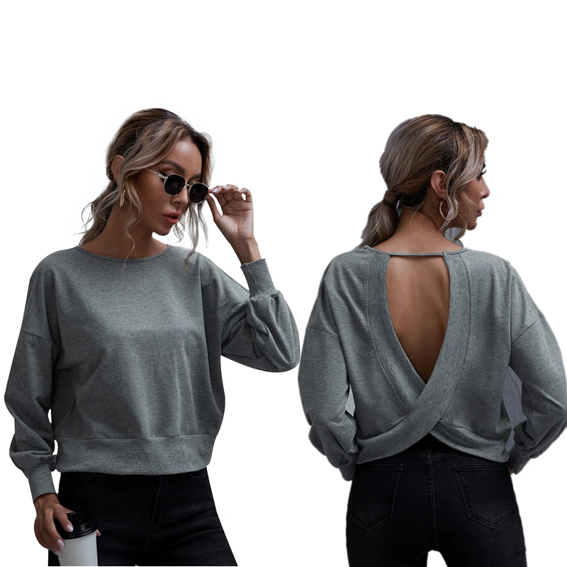 

Women New Solid Color Tops 2021 Autumn Winter Fashion Casual T-shirt Loose Round Neck Female Clothing Ladies Blouse Women Shirts