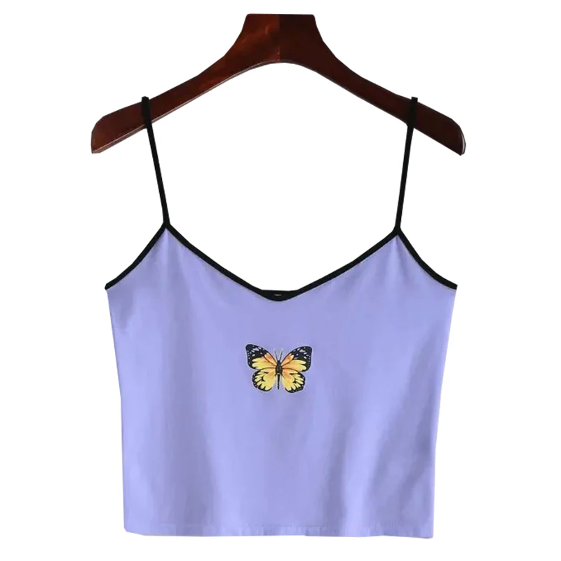 

Butterfly Print Women's Tube Top Sexy Y2k Sleeveless Crop Tops Female Vest V Neck Ribbed Knitted Basic Camisole топ женский