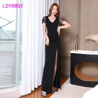 spring and summer new style wrap buttock to show thin low breast fork lotus leaf sleeve dress office lady solid