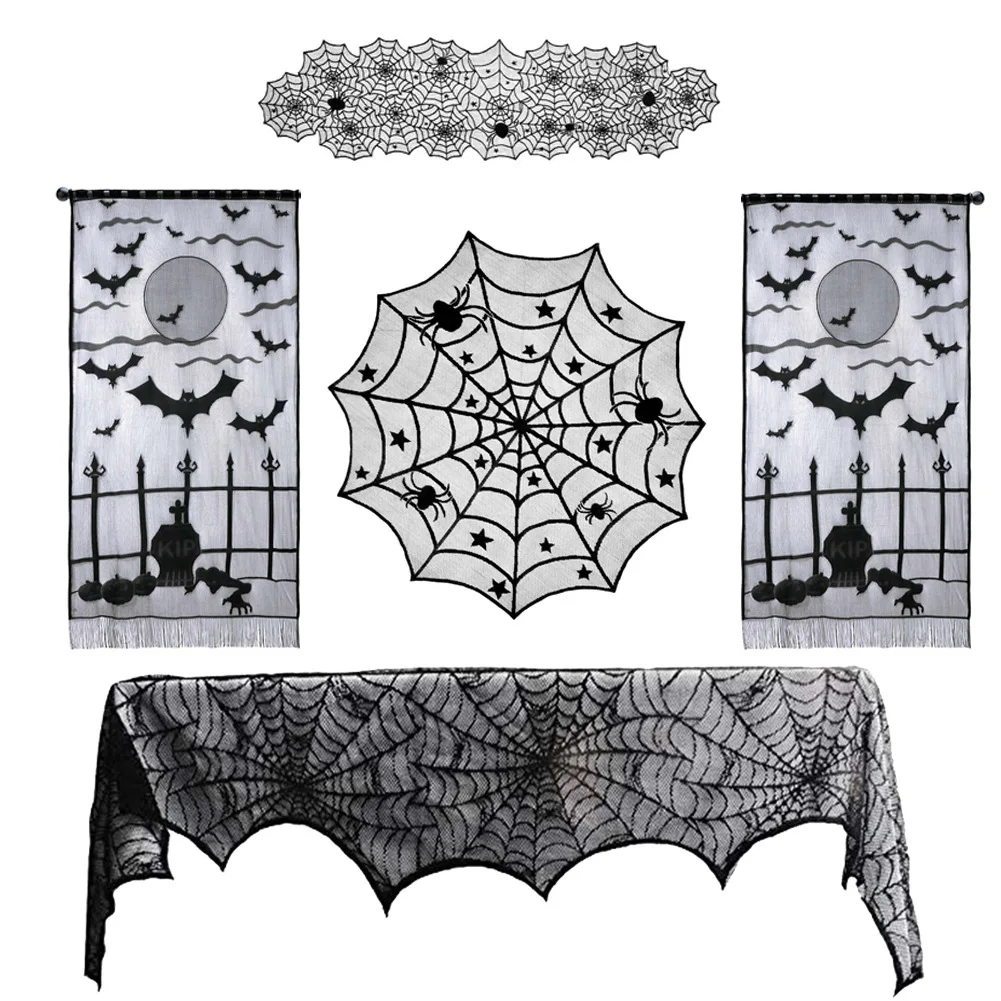 

Table cover lace Table Runner Black Lace Spiderweb Table Runner Luxury Fireplace Mantle Scarf Home Tablecloth Table Decorationr