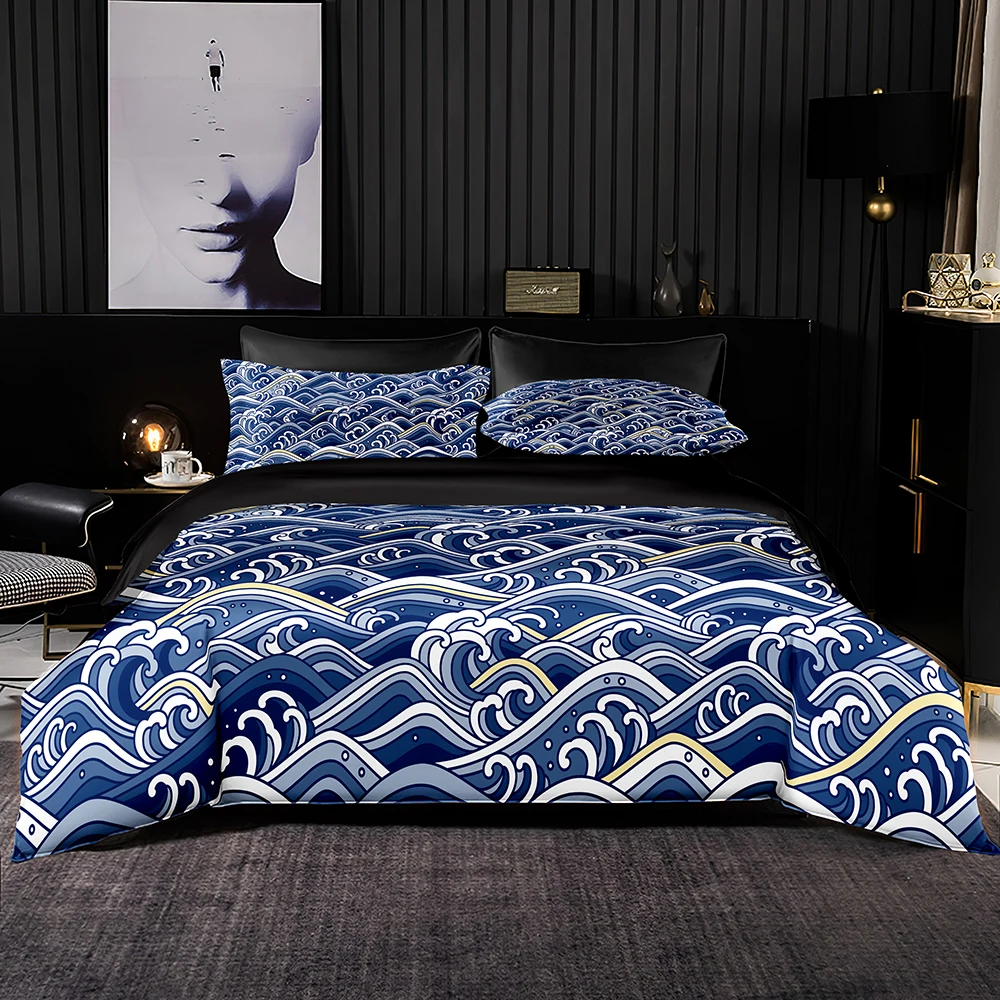 

Abstract Style Sea Waves Pattern Duvet Cover Set With Pillowcase,245x210 Quilt Cover,140×200 Blanket Cover,King Size Bedding Set