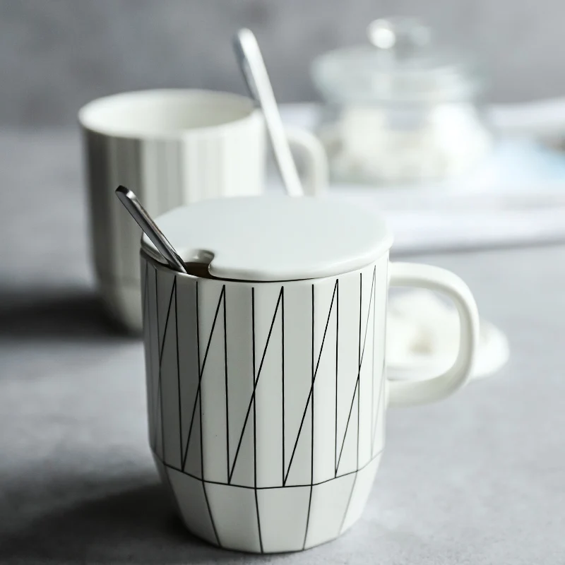 Большая офисная Геометрическая керамическая кофейная кружка белая детская
