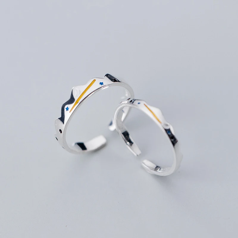 

Leouerry Original Moon Star Wave Couple Ring 925 Sterling Silver Drawing Line Open Rings Women Jewelry Handmade Lover Gift