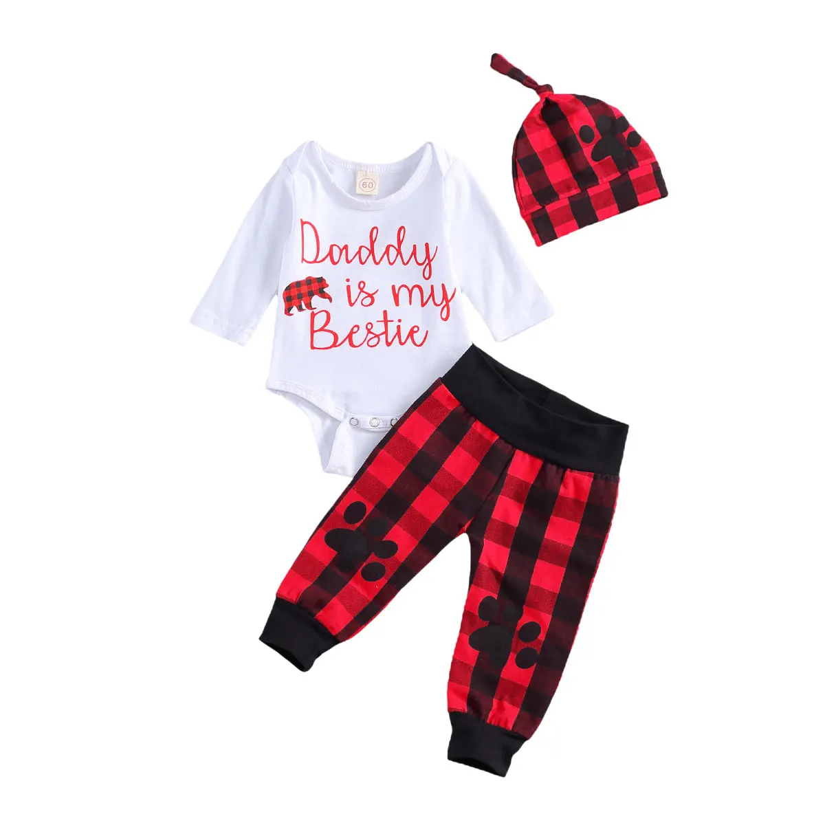 

Осень 2020, комплект одежды из 3 предметов для новорожденных девочек, комбинезон с длинными рукавами и принтом «Папа-мой мальчик» + клетчатые ш...