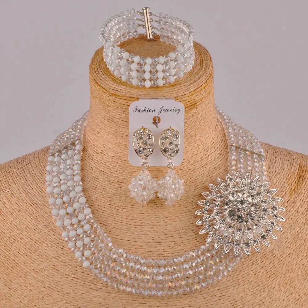 Прозрачный ab и белый Африканский набор нигерийских свадебных ювелирных изделий