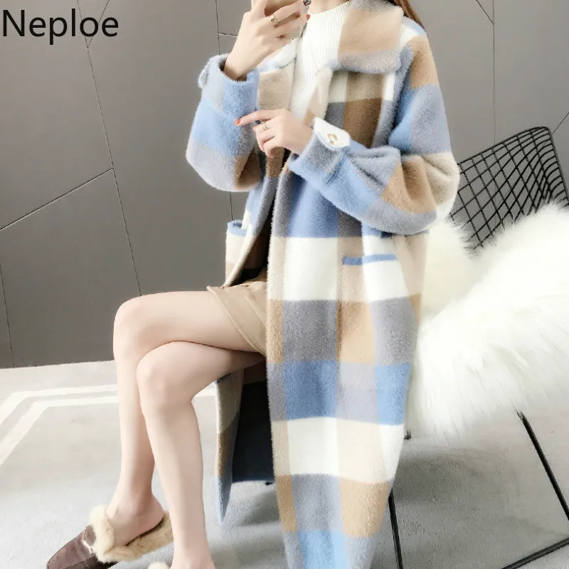 Neploe имитация воды плед пальто кардиган для женщин 2020 осень зима новый свободный