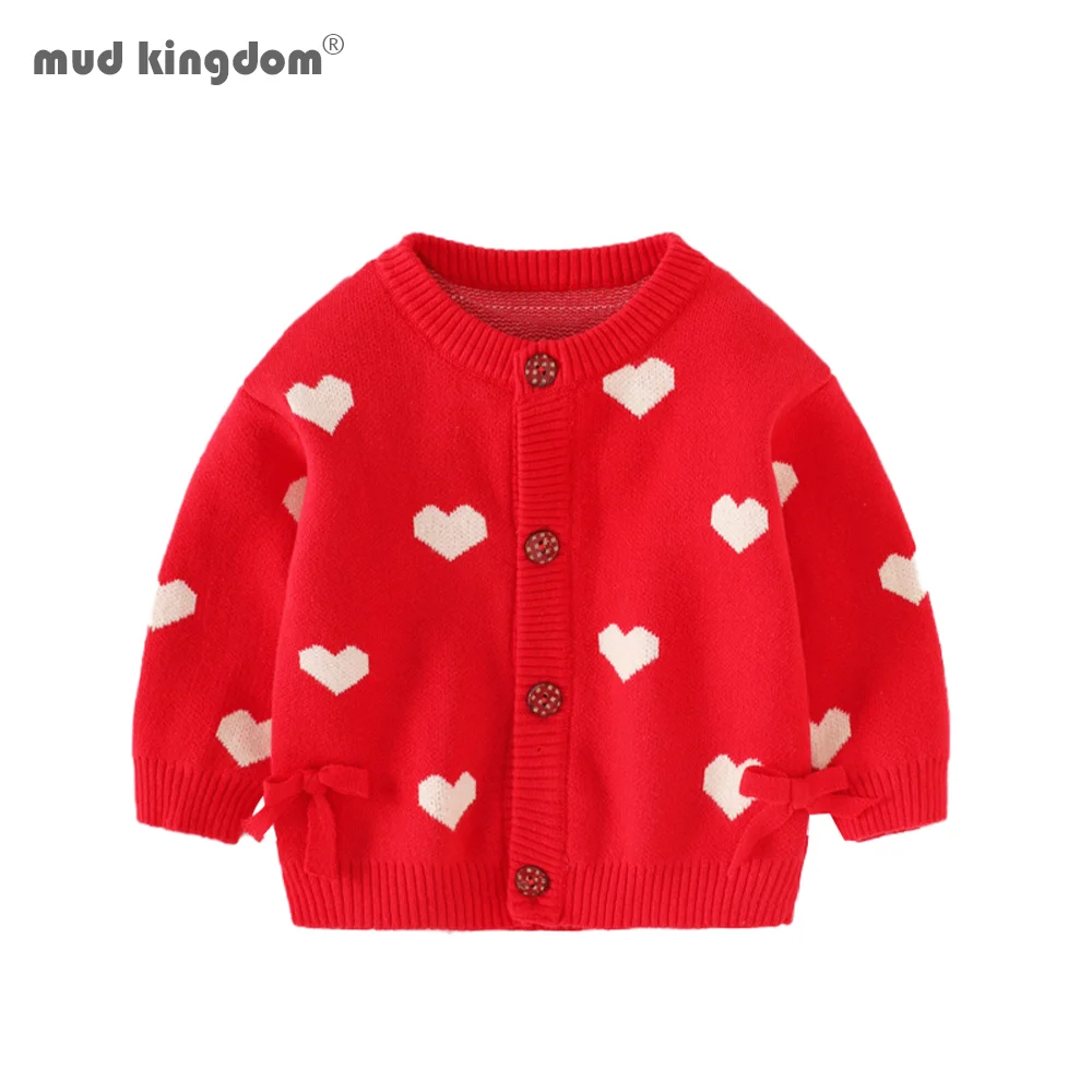 

Mudkingdom Toddler Girl Heart Cardigan Sweater for Spring Autumn Cute Bowknot Long Sleeve Girls Cardigan Knit Kids Clothes