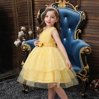 girls dresses with yellow appliqued flowers children dress for shool performance 3 5 7 9y girls ball gown dress costumes clothes