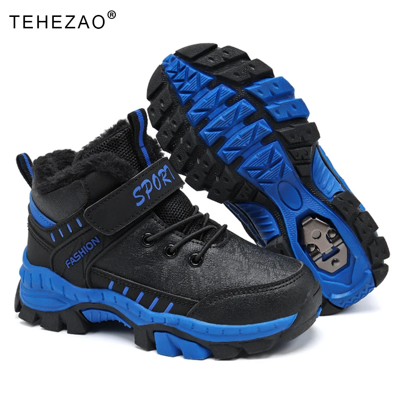 

TEHEZAO Winter Sports Shoes Boys Girls Fleece Non-Slip Outdoor Hiking Shoes Kids Waterproof Steel Claw Snow Boots Walking Shoes