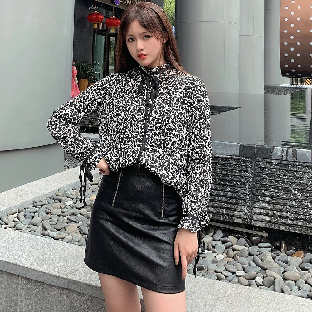 Осень 2019 Корейская рубашка с цветочным принтом женское модное платье длинным