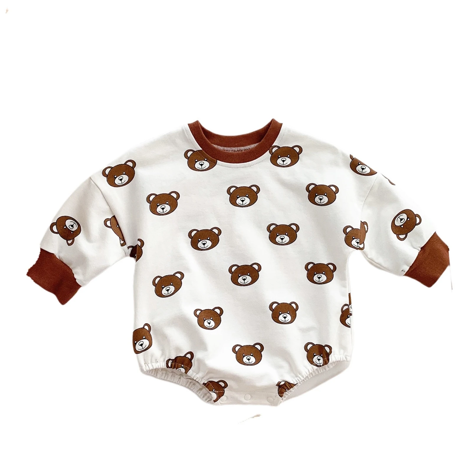 

New Babies Casual Loose Style Romper,White Cartoon Bear Printed Pattern Short Sleeve Playsuits