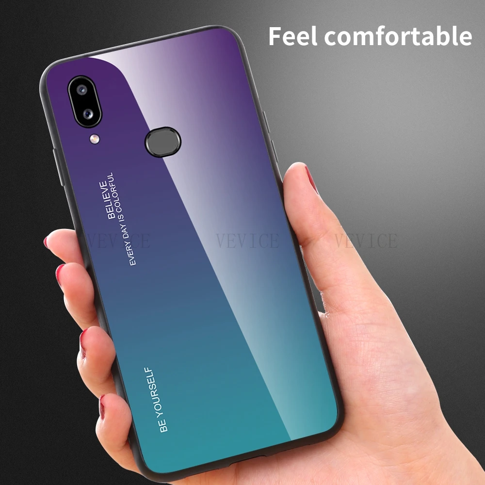 New Fashion Gradient Tempered Glass Cases For Samsung Galaxy A20S A10S A10E Luxury Glossy Ultra Thin Back Cover Fundas | Мобильные