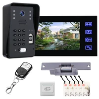 7 inch fingerprint rfid video door phone intercom doorbell kits with no electric strike lockwireless remote control rfid unlock