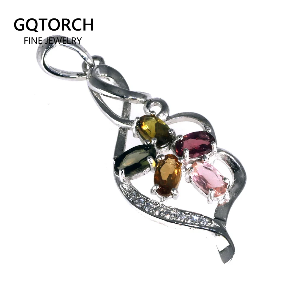 

Natural Gemstone Tourmaline Lucky Pendant Genuine Sterling Silver 925 For Women Ethnic DIY jewelry Gift