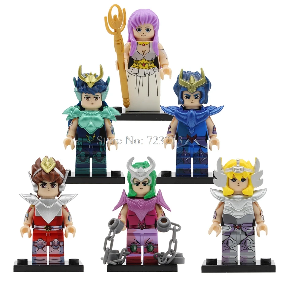 A 6 шт./партия, Золотая фигурка Святого Сейя из мультфильма, Athena Shiryu Mu SAGA Aioria Shaka Dohko Milo Aiolos, строительные блоки, модель, кирпичи, игрушки - Цвет: A