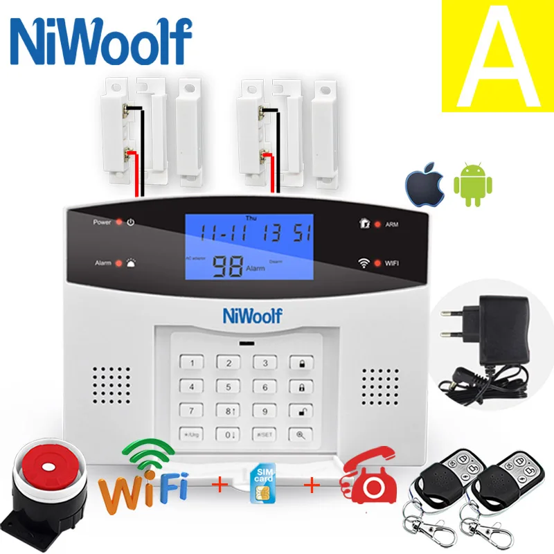 A Wifi PSTN GSM сигнализация совместима с 433 МГц беспроводной/проводной детектор датчик двери сигнализация Умный дом релейный выход телефон приложение - Цвет: A
